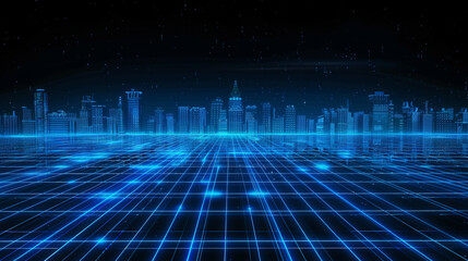 Digital Horizon: Abstract Blue Cityscape. Generative AI