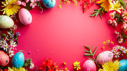 Vibrant Red Easter Greeting Background with Frame
