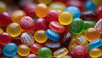 Close-up Delight, Assorted Candies Captured in Detailed Magnification.