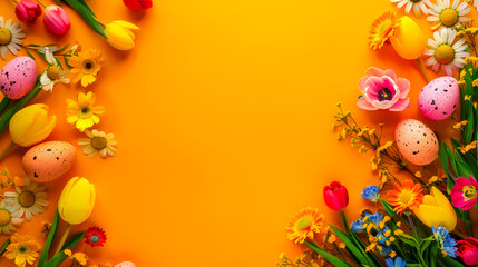 Easter Celebration Background with Orange Frame and Copy Space
