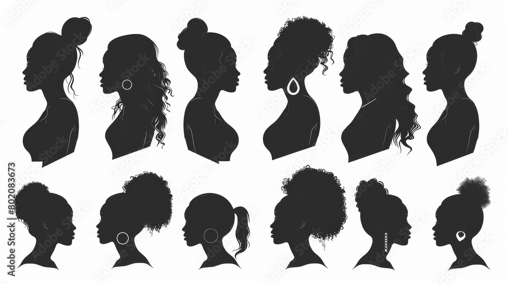 Wall mural Celebrate Women's Empowerment: Vector Silhouettes of Strong Women for International Women's Day, Feminism Symbol Illustrations on White Background - Wall murals