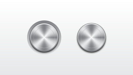 Realistic metal button with circular processing. Vector illustration metal button.