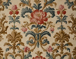 Vintage Wallpaper Floral Pattern of 18th Century	