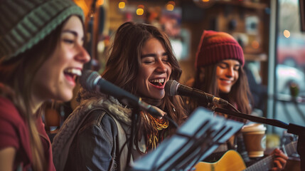 Young Musicians Performing at a Coffee Shop Gig.