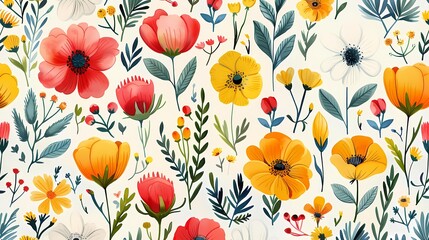 watercolor pattern flowers and herbs illustration poster background