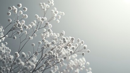 Gypsophila with a soft grey background, classic magazine style, gentle glow, frontal perspective