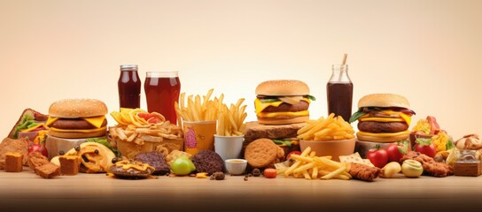 Diverse array of food on table