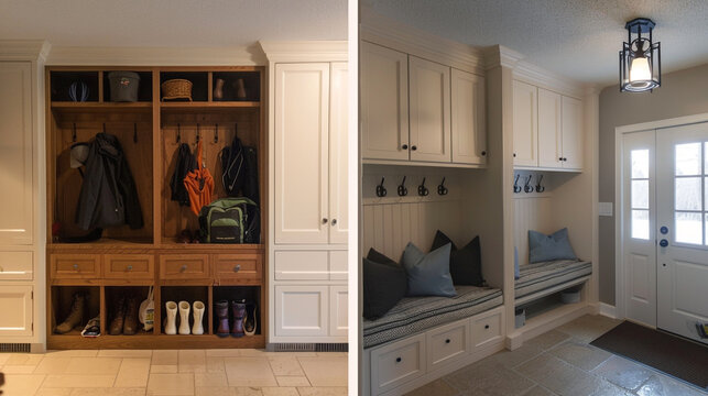 Makeover a non-functional mudroom into a well-organized entry space.