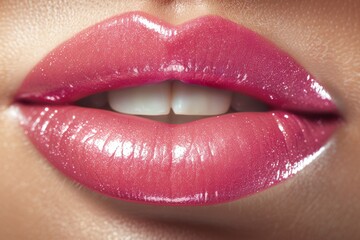 Obraz premium A woman's lips are painted pink and blue