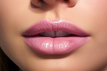 Fototapeta premium A woman's lips are painted pink and blue