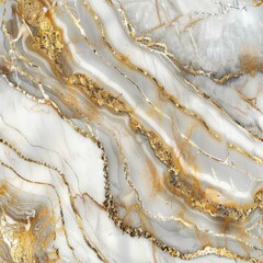White Gold Marble Seamless Pattern, Luxury Granite Texture Background with Golden Waves