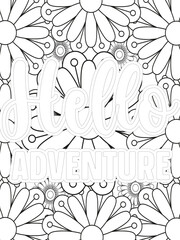 Keychain Quotes Flower Coloring Page Beautiful black and white illustration for adult coloring book
