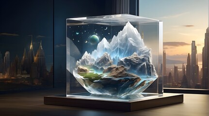 "Imagine a world where mass has no hold, and objects float effortlessly above a crystal-clear glass display."