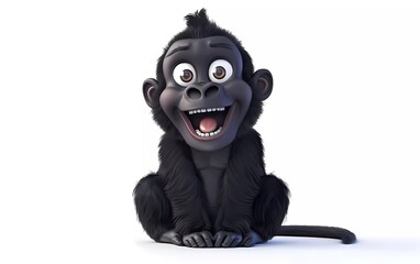 Adorable 3D cartoon baby gorilla with Cheerful Expression on White Background. Vector illustration