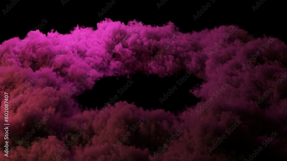 Poster 3d animation of abstract art with an explosive smoke structure with flashing neon light on an isolat