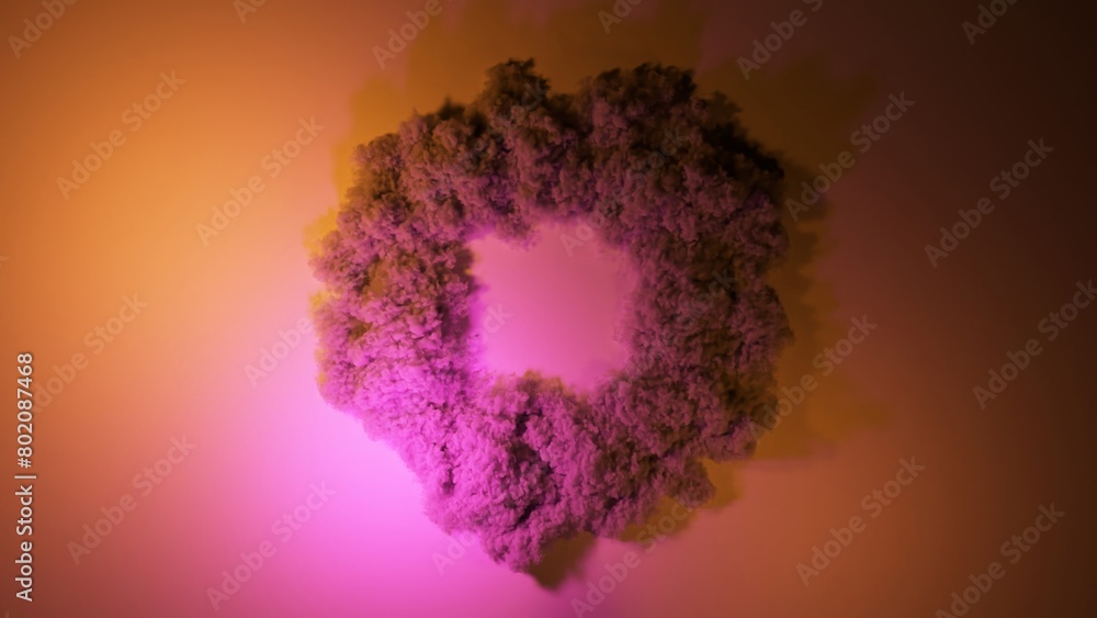 Poster 3d animation of abstract art with an explosive smoke structure with flashing neon light
