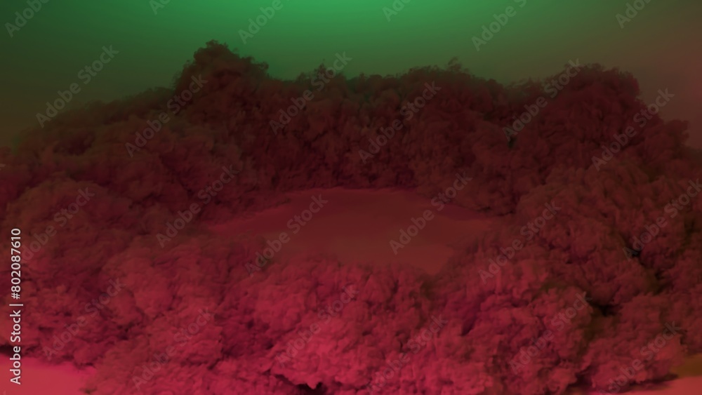 Poster 3d animation of abstract art with an explosive smoke structure with flashing neon light