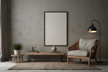 Mockup frame in minimalist nomadic interior background, 3d render

