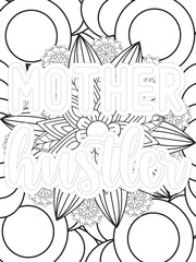 Keychain Quotes Flower Coloring Page Beautiful black and white illustration for adult coloring book