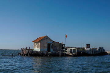 House in Aveiro lagoon Ria de Aveiro located on the Atlantic coast of Portugal