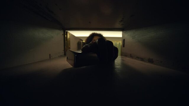 Businesswoman Entering Bank Safe Vault Room Storing Silver Bullion Deposit