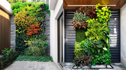 Naklejka premium Adorn a stark wall with a lush vertical garden to inject vibrancy and nature into the space.