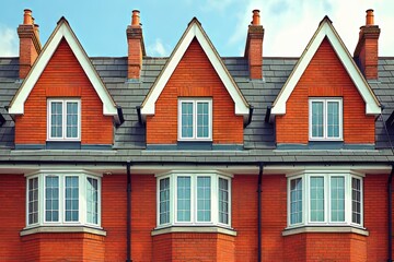 Obraz premium Row of Red Brick Houses With White Windows