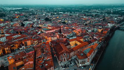 Aerial view of Verona, Veneto region, Italia. Traditional Italian architecture