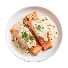 Salmon with Cream Sauce isolated on a transparent background 