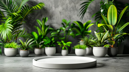 Simple White Tray Foreground with Greenery Behind
