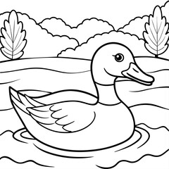 Duck Coloring book page vector art illustration line art (6)