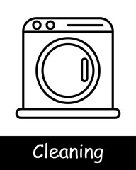 Cleaning set icon. Washing clothes, modern equipment, laundry machine, washing machine, mopping, cleaning, gathering, sweep up, clear up, sweeping. Tidy concept.