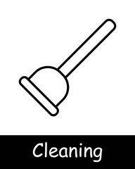 Cleaning set icon. Toilet, plunger, brush, sponge, dustpan, broom, fighting dust, debris and dirt, cleaning equipment, mopping, cleaning, gathering, sweep up, clear up, sweeping. Tidy concept.