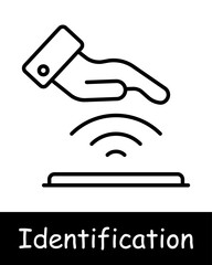 Identification set icon. Hand, fingerprint, palm line scanner, analysis, recognition, scanning, verification, DNA, signal, parsing, face, face ID, black lines on a white background.
