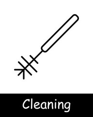 Cleaning set icon. Toilet, plunger, brush, sponge, dustpan, broom, fighting dust, debris and dirt, cleaning equipment, mopping, cleaning, gathering, sweep up, clear up, sweeping. Tidy concept.