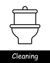 Cleaning set icon. Toilet, papers, sponge, dustpan, broom, fighting dust, debris and dirt, cleaning equipment, mopping, cleaning, gathering, sweep up, clear up, sweeping. Tidy concept.