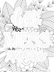 Keychain Quotes Flower Coloring Page Beautiful black and white illustration for adult coloring book