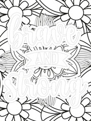 Keychain Quotes Flower Coloring Page Beautiful black and white illustration for adult coloring book