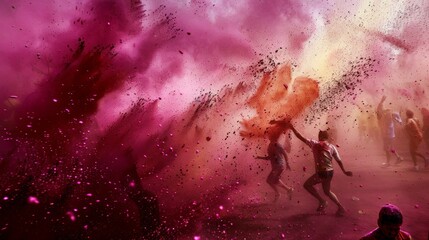 A colorful explosion as runners are showered with Holi powder during a vibrant cultural-themed run