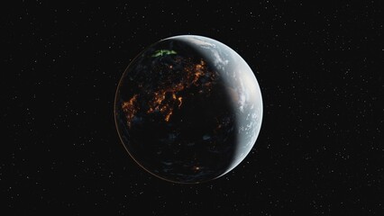 4K Beautiful Sunrise over Earth. Realistic earth with night lights from space. High quality 3d animation.