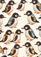 Obraz premium Floral Cute Baby Penguin Nursery Generative AI Illustration 