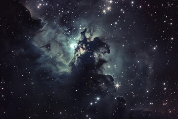 A dark nebula as a cosmic inkblot, its negative space hinting at unseen shapes