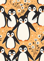 Floral Cute Baby Penguin Nursery Generative AI Illustration 