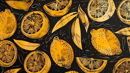 Fototapeta premium yellow lemons pattern illustration poster web page PPT background