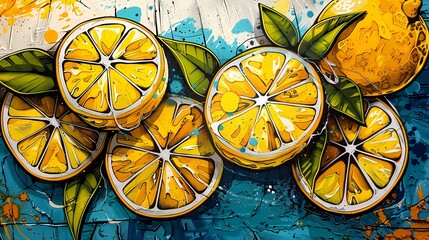yellow lemons pattern illustration poster web page PPT background