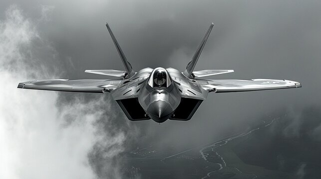 A view from above showcasing the dark blueblack color scheme of an F22 aircraft