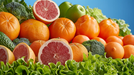 A bunch of oranges and grapefruit are on top of a bed of lettuce