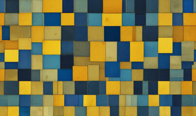 Blue and yellow square mosaic tiles