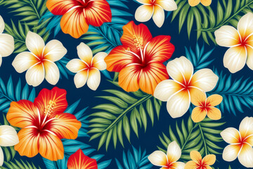 pattern with flowers and leaves hawaiian