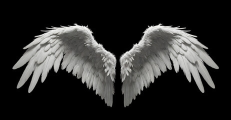 Realistic white angel wings isolated on solid background